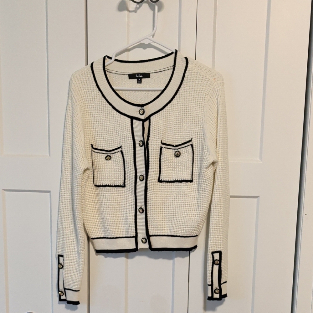 Lulu's Cream and Black Button-Up Cardigan